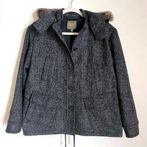 Madewell Wearmaster Tweed Wool Jacket w/ Faux Fur